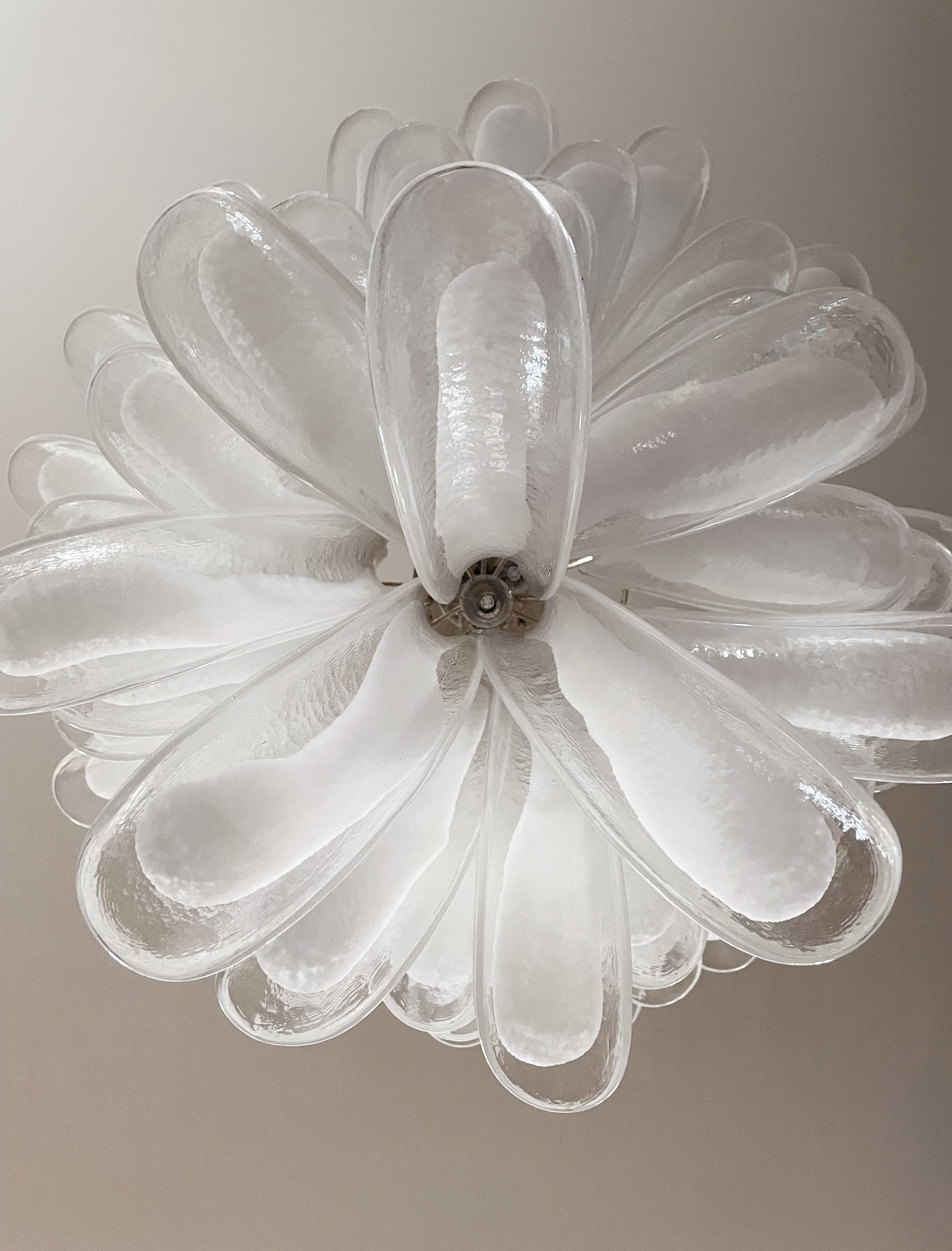 Italian Vintage Murano Chandelier in the Manner of Mazzega, 52 Big Glass Petals For Sale 1
