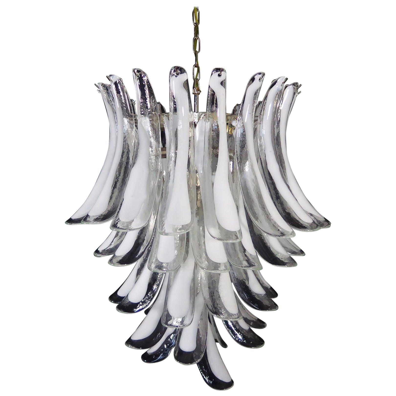 Italian Vintage Murano Chandelier in the Manner of Mazzega, 52 Big Glass Petals For Sale
