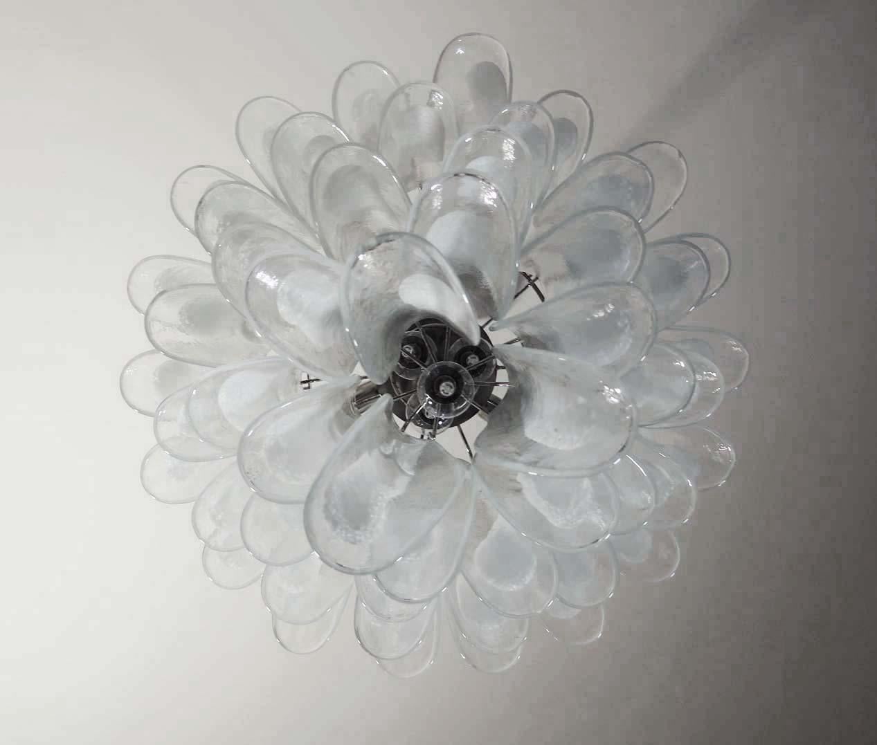 Blown Glass Italian Vintage Murano Chandelier in the Manner of Mazzega, 52 Glass Petals