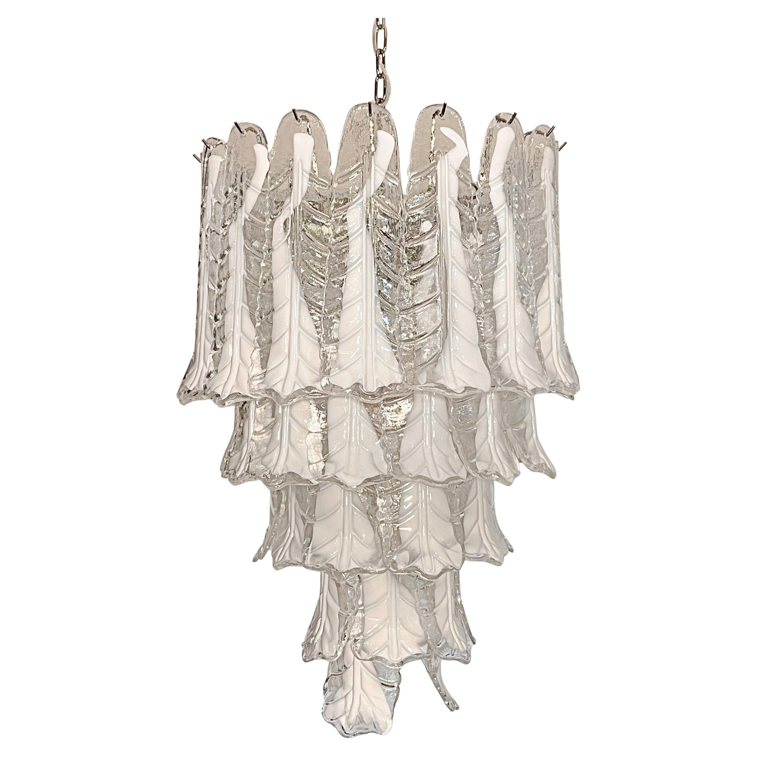 Italian vintage Murano chandelier in the manner of Mazzega - 52 necktie glasses For Sale