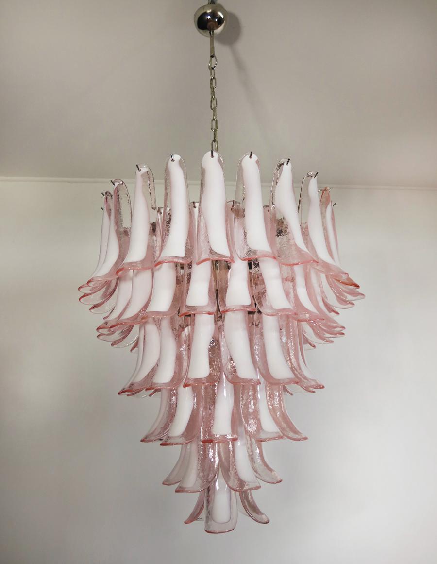Late 20th Century Italian Vintage Murano Chandelier in the Manner of Mazzega, 75 Pink Glass Petal