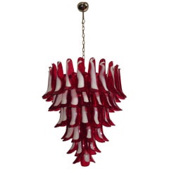 Italian Vintage Murano Chandelier in the Manner of Mazzega, 75 Red Glass Petals