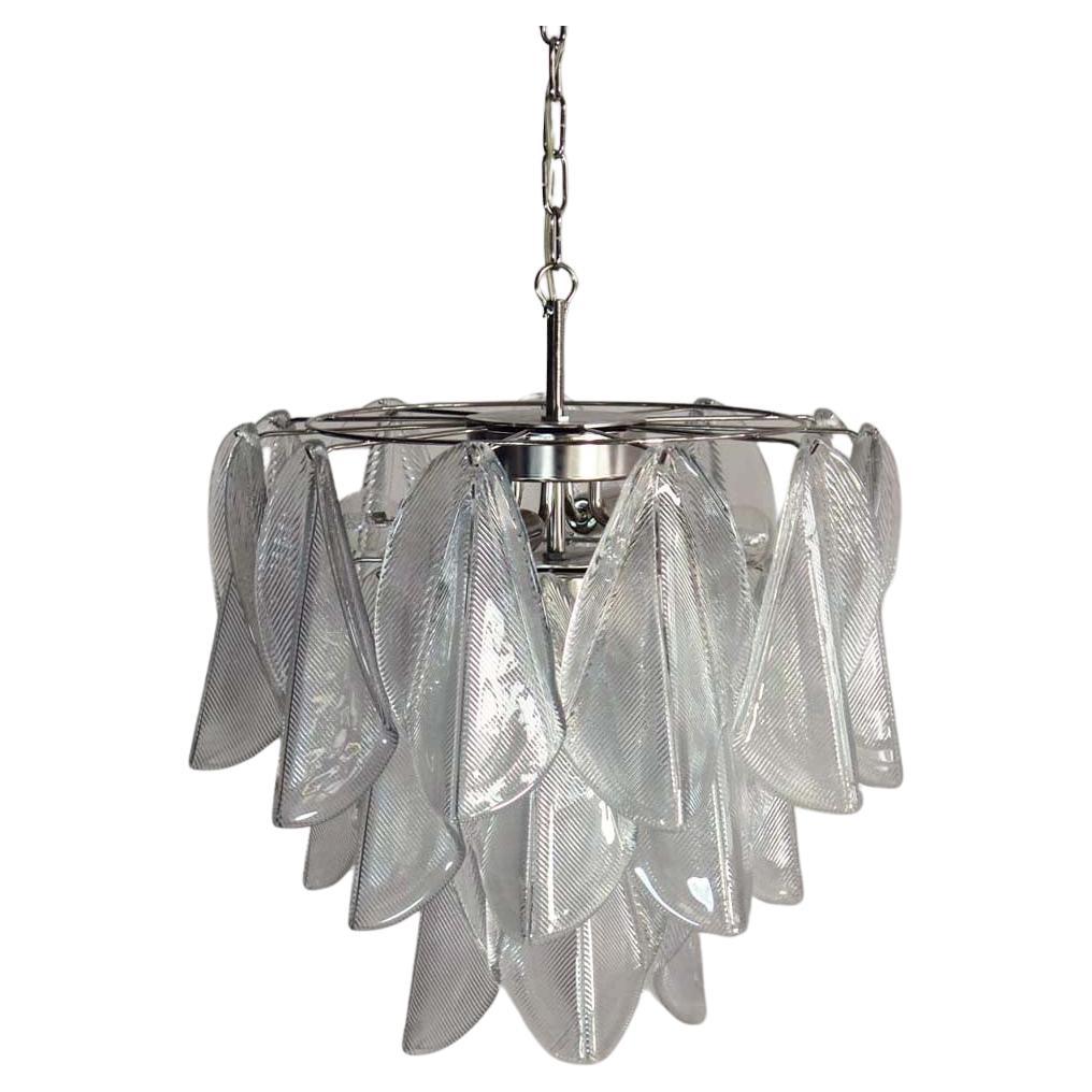 Italian vintage Murano chandelier - Mazzega - 23 "rondini" crystal glass For Sale