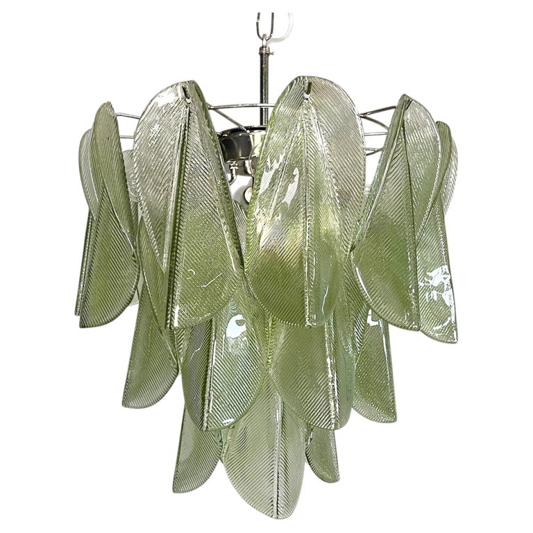 Italian vintage Murano chandelier - Mazzega - 23 "rondini" green glass