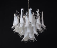 Italian Vintage Murano Chandelier, Mazzega, 36 Lattimo Glass Petals