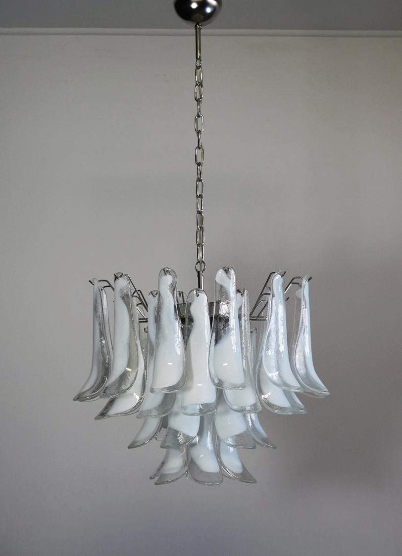 Mid-Century Modern Italian Vintage Murano Chandelier, Mazzega, 36 Lattimo Glass Petals
