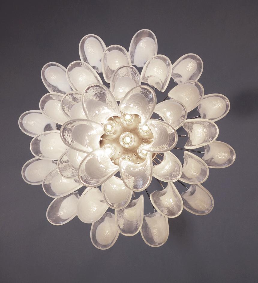 20th Century Italian Vintage Murano Chandelier, Mazzega, 36 Lattimo Glass Petals