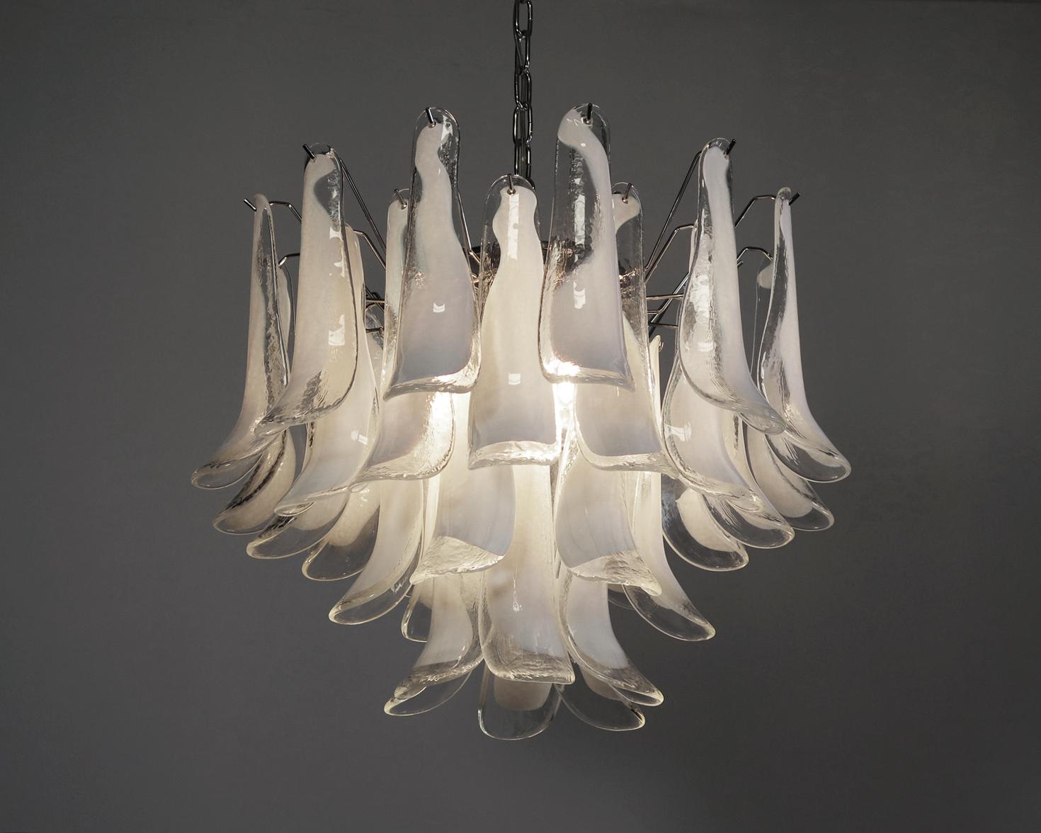Blown Glass Italian Vintage Murano Chandelier, Mazzega, 36 Lattimo Glass Petals