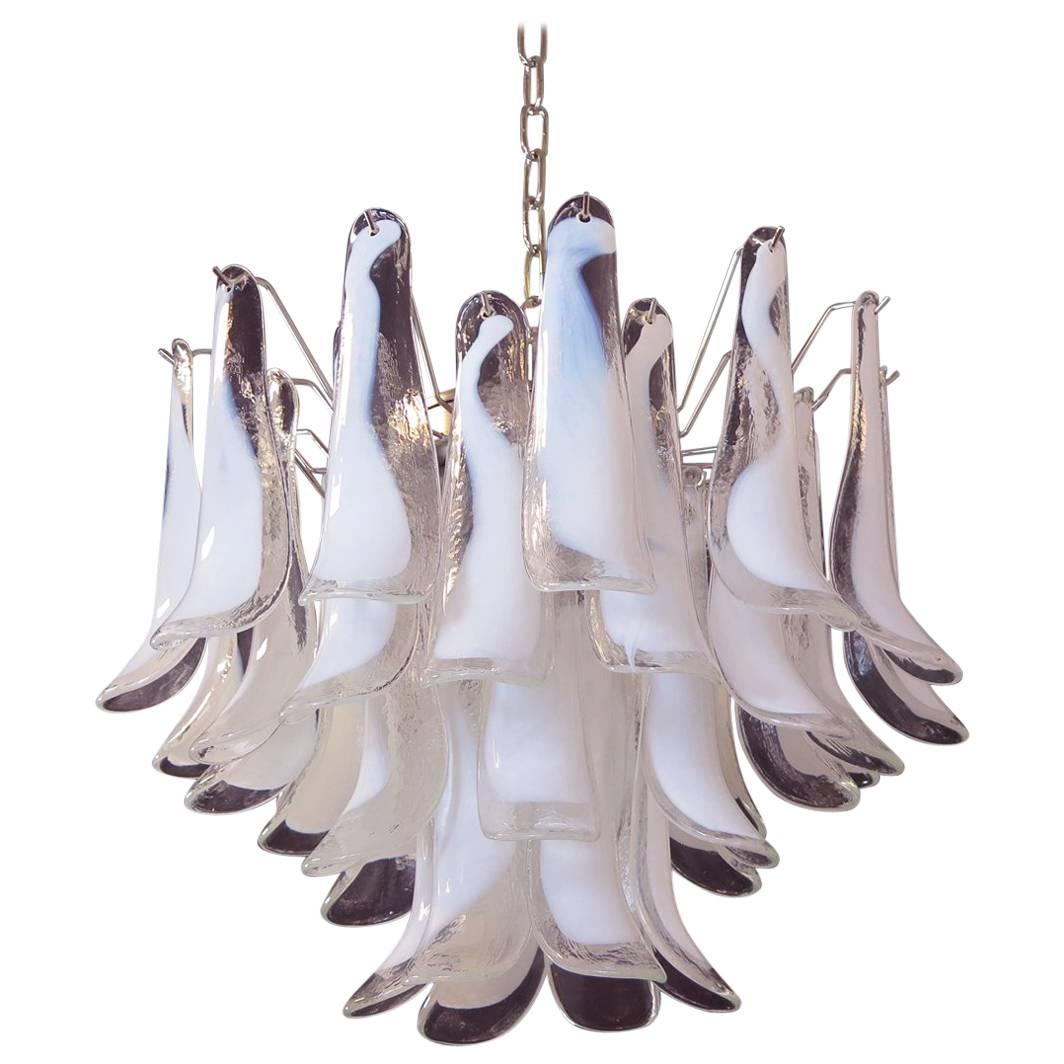 Italian Vintage Murano Chandelier, Mazzega, 36 Lattimo Glass Petals