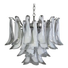 Italian Vintage Murano Chandelier, Mazzega, 36 Lattimo Glass Petals