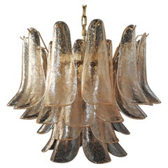 Italian Vintage Murano Chandelier, Mazzega, 36 Lattimo Gold Glass Petals