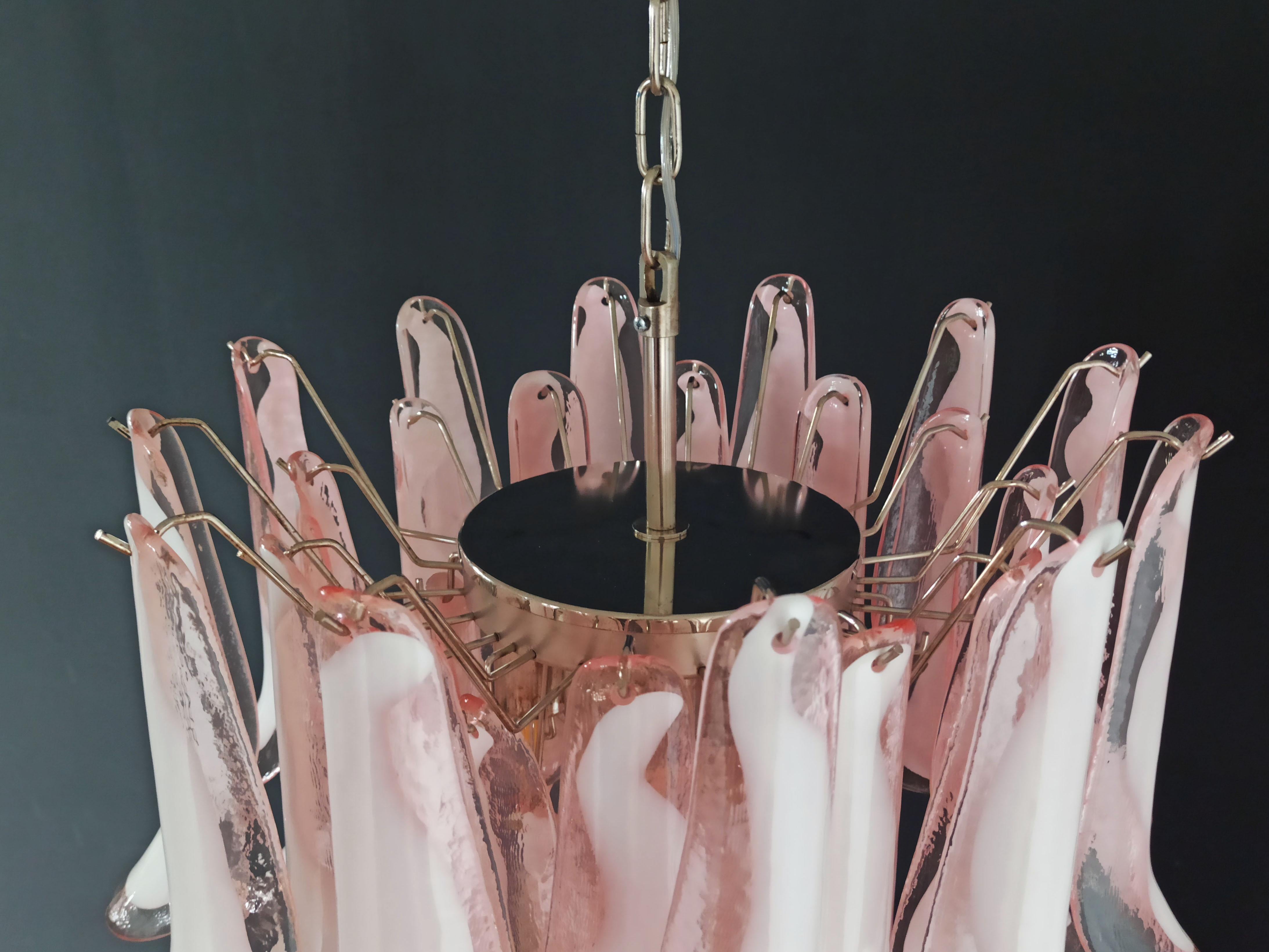Italian Vintage Murano Chandelier, Mazzega, 36 Lattimo Pink Glass Petals 10