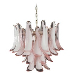 Italian Vintage Murano Chandelier, Mazzega, 36 Lattimo Pink Glass Petals