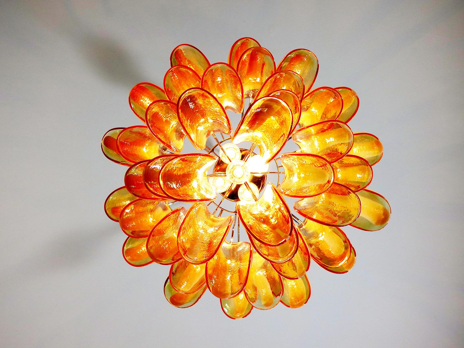 Italian Vintage Murano Chandelier, Mazzega, 41 Caramel Lattimo Glass Petals 4