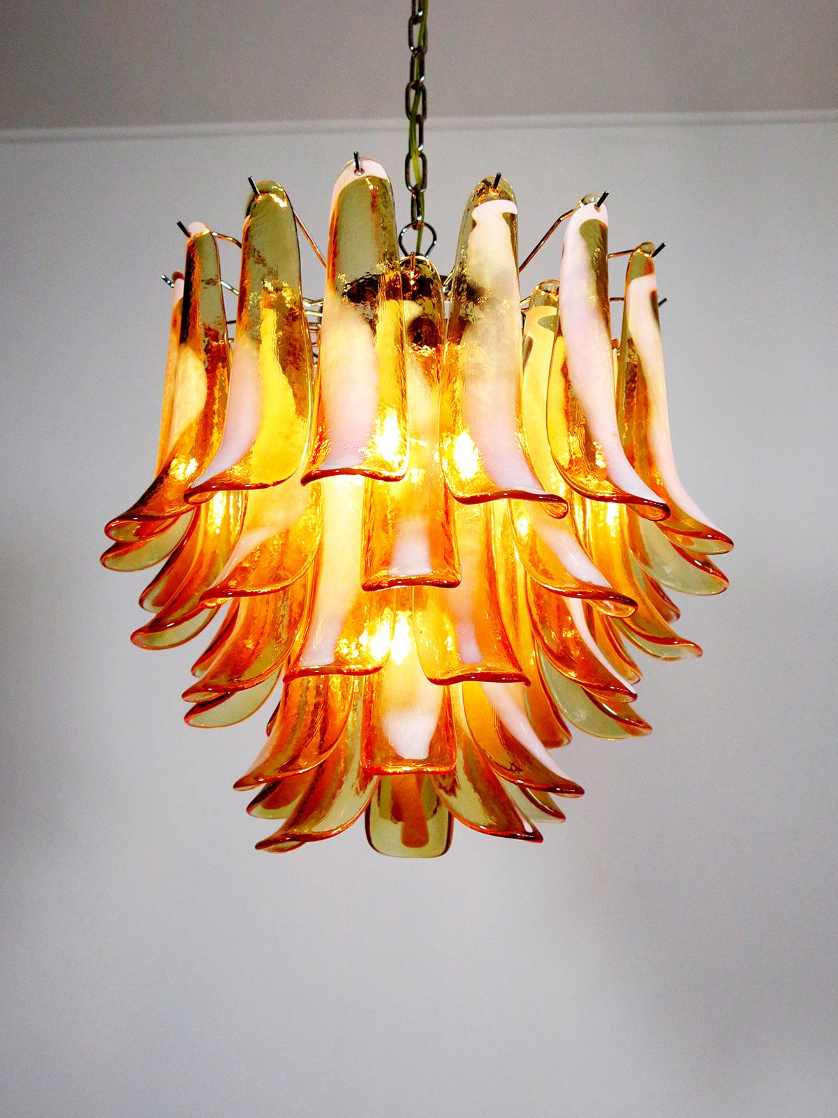 Italian Vintage Murano Chandelier, Mazzega, 41 Caramel Lattimo Glass Petals 5