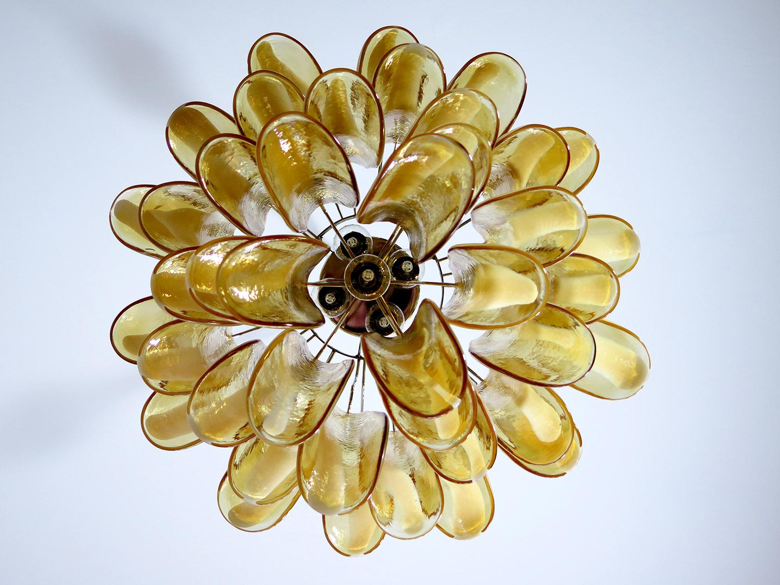 Italian Vintage Murano Chandelier, Mazzega, 41 Caramel Lattimo Glass Petals 3
