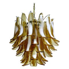 Italian Vintage Murano Chandelier, Mazzega, 41 Caramel Lattimo Glass Petals