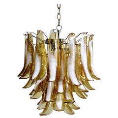 Italian Vintage Murano Chandelier, Mazzega, 41 Caramel Lattimo Glass Petals