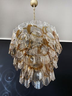 Italienischer Vintage Murano Kronleuchter, Mazzega, 41 "Crostoli" Bernsteinglas