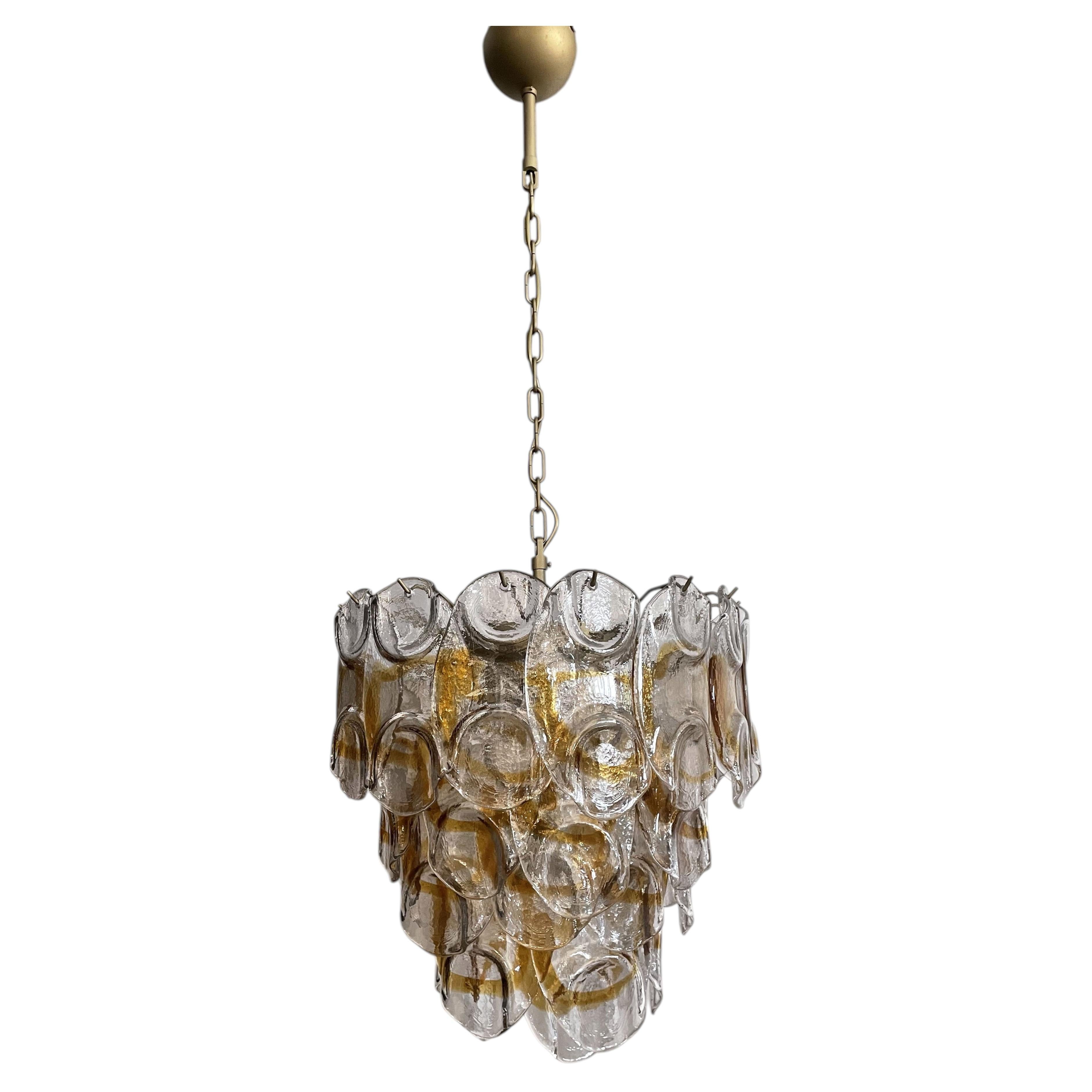 Italienischer Vintage Murano Kronleuchter, Mazzega, 41 "Crostoli" Bernsteinglas