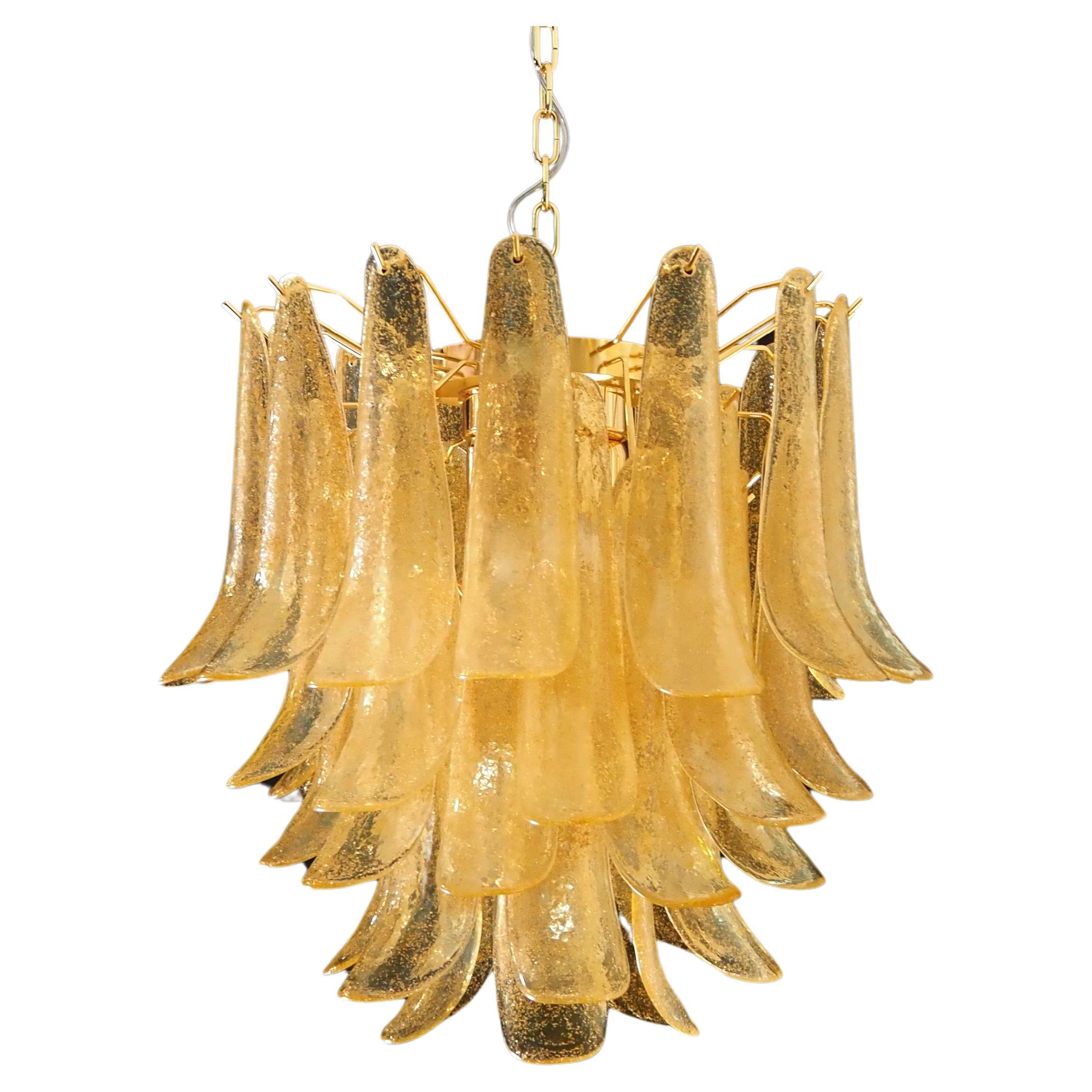 Italian vintage Murano chandelier - Mazzega - 41 GOLD glass petals For Sale