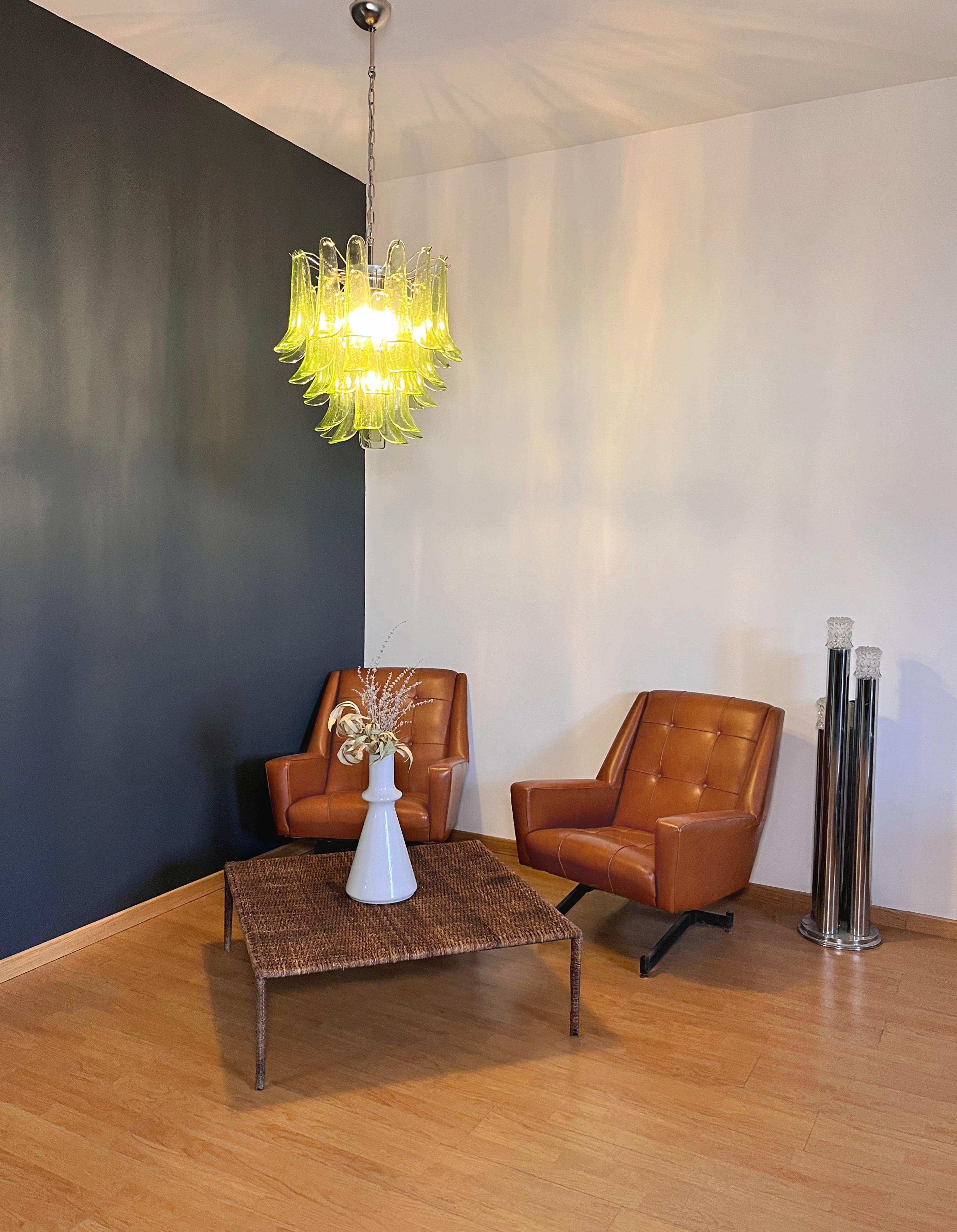 Italienischer Vintage-Kronleuchter aus Murano - Mazzega - 41 grüne Glasblütenblätter im Angebot 6