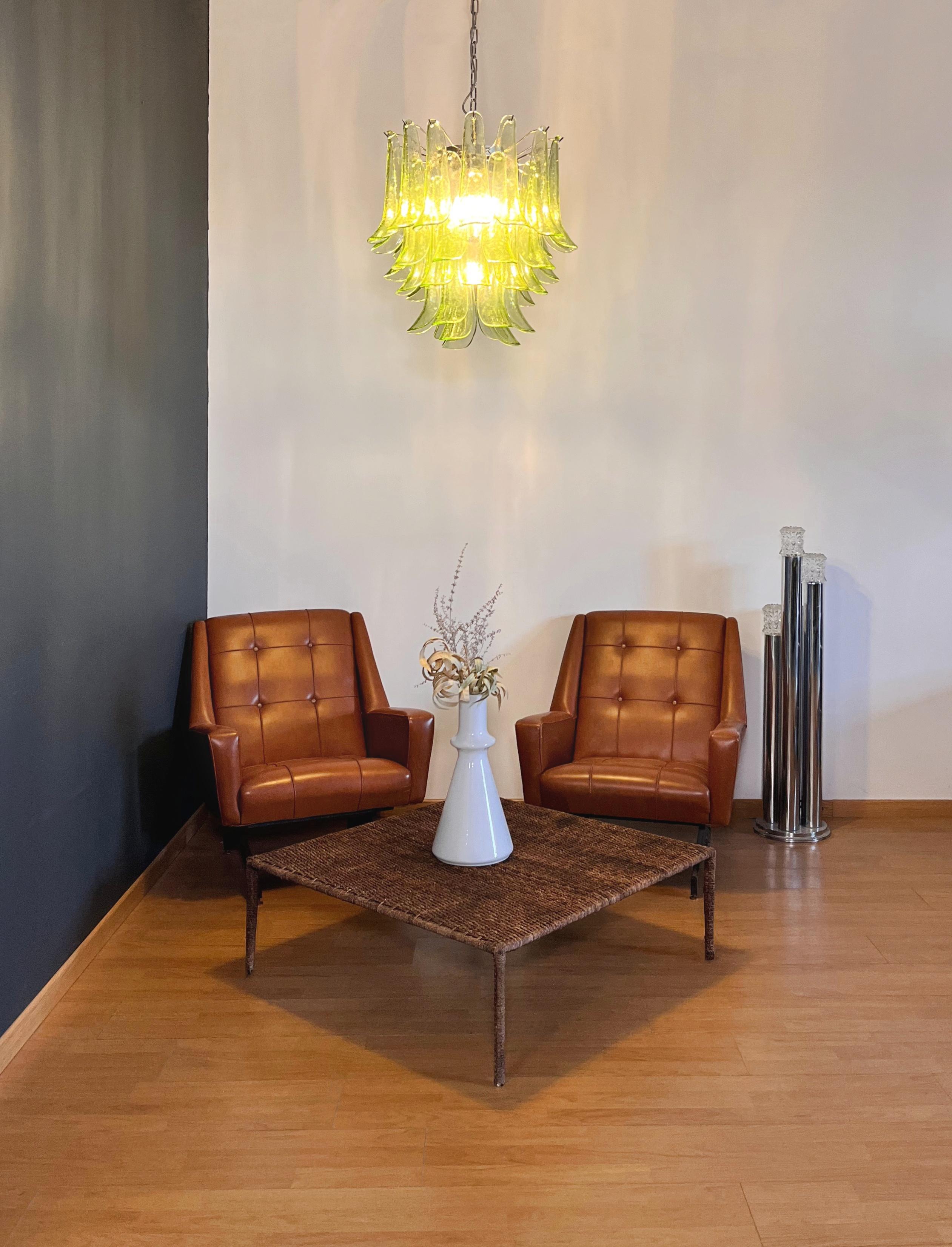 Italienischer Vintage-Kronleuchter aus Murano - Mazzega - 41 grüne Glasblütenblätter im Angebot 7