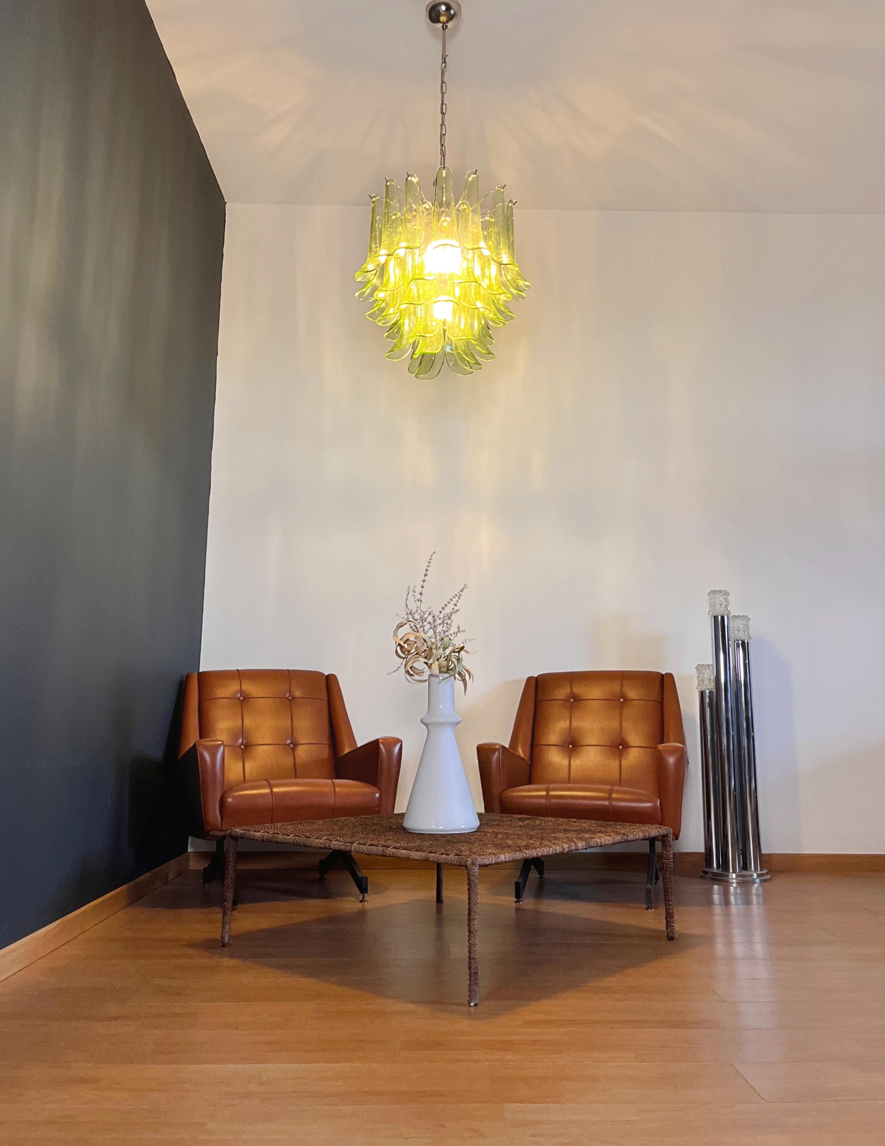 Italienischer Vintage-Kronleuchter aus Murano - Mazzega - 41 grüne Glasblütenblätter im Angebot 8