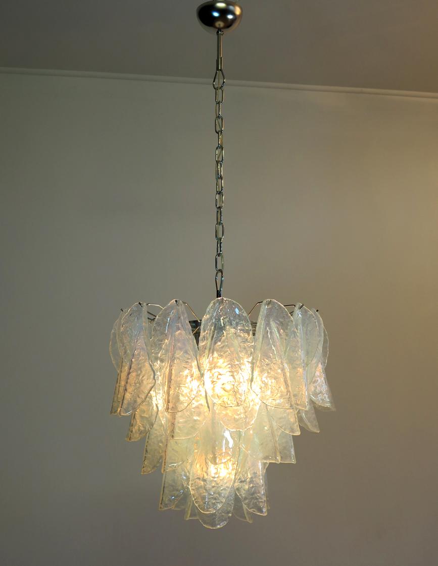 Galvanized Italian vintage Murano chandelier - Mazzega - 41 OPALINO glass 