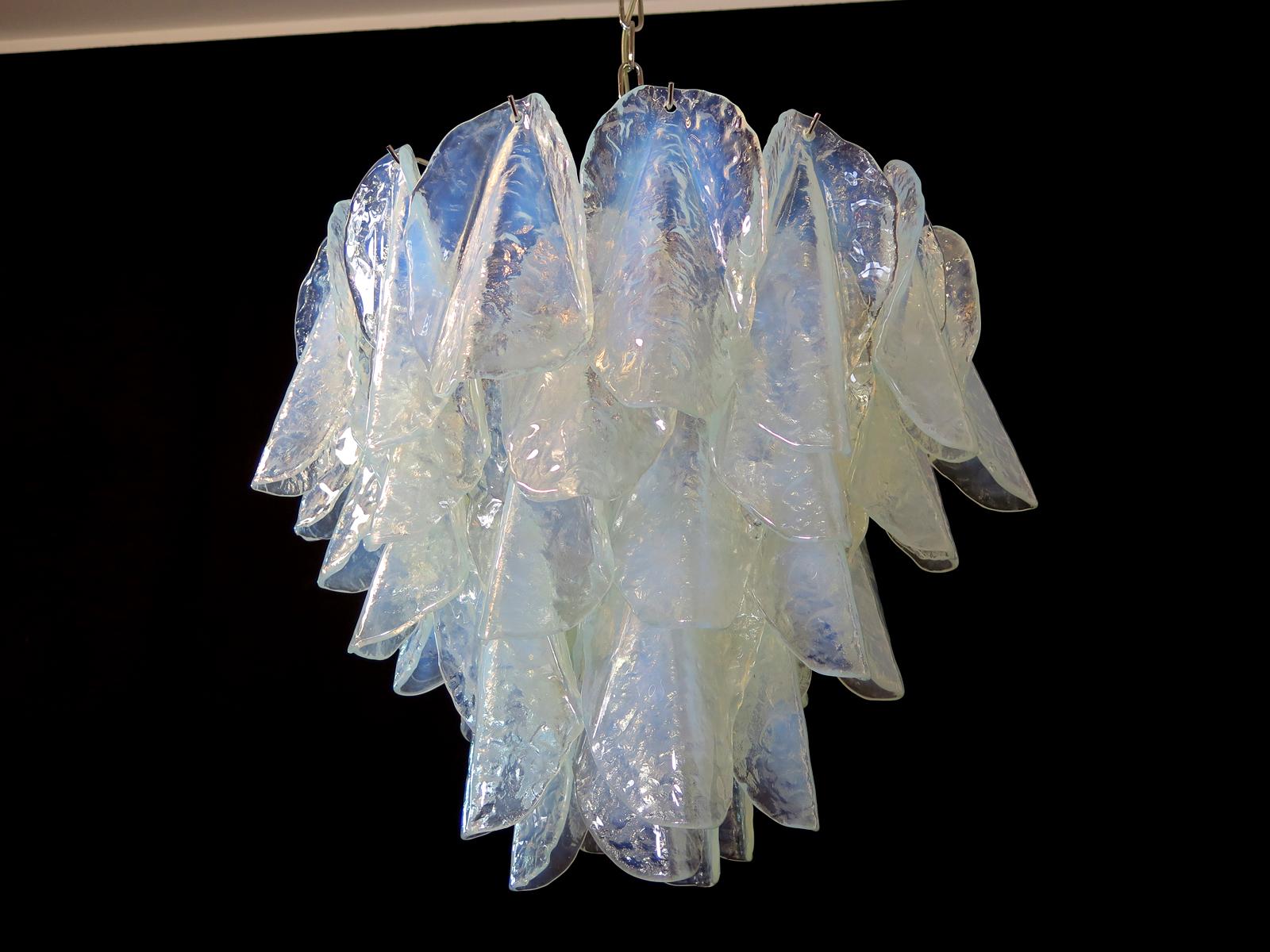 Late 20th Century Italian Vintage Murano Chandelier, Mazzega, 41 Opalino Glass 