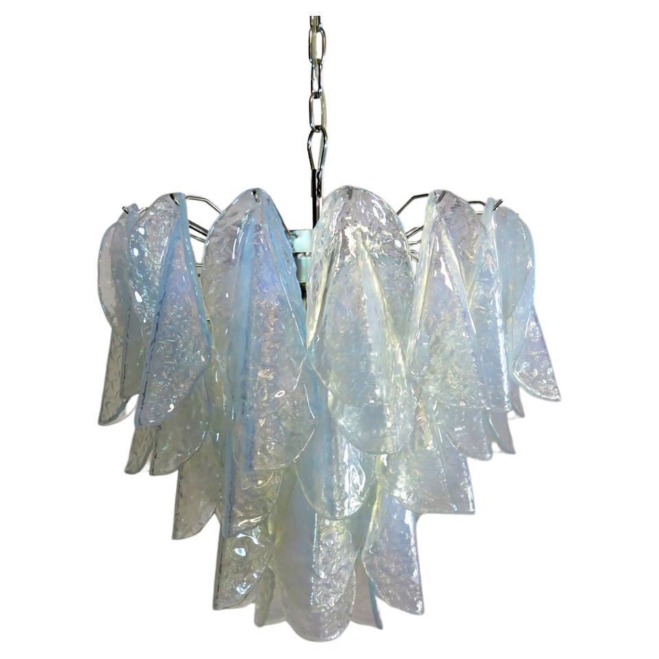 Italian vintage Murano chandelier - Mazzega - 41 OPALINO glass "rondini" For Sale