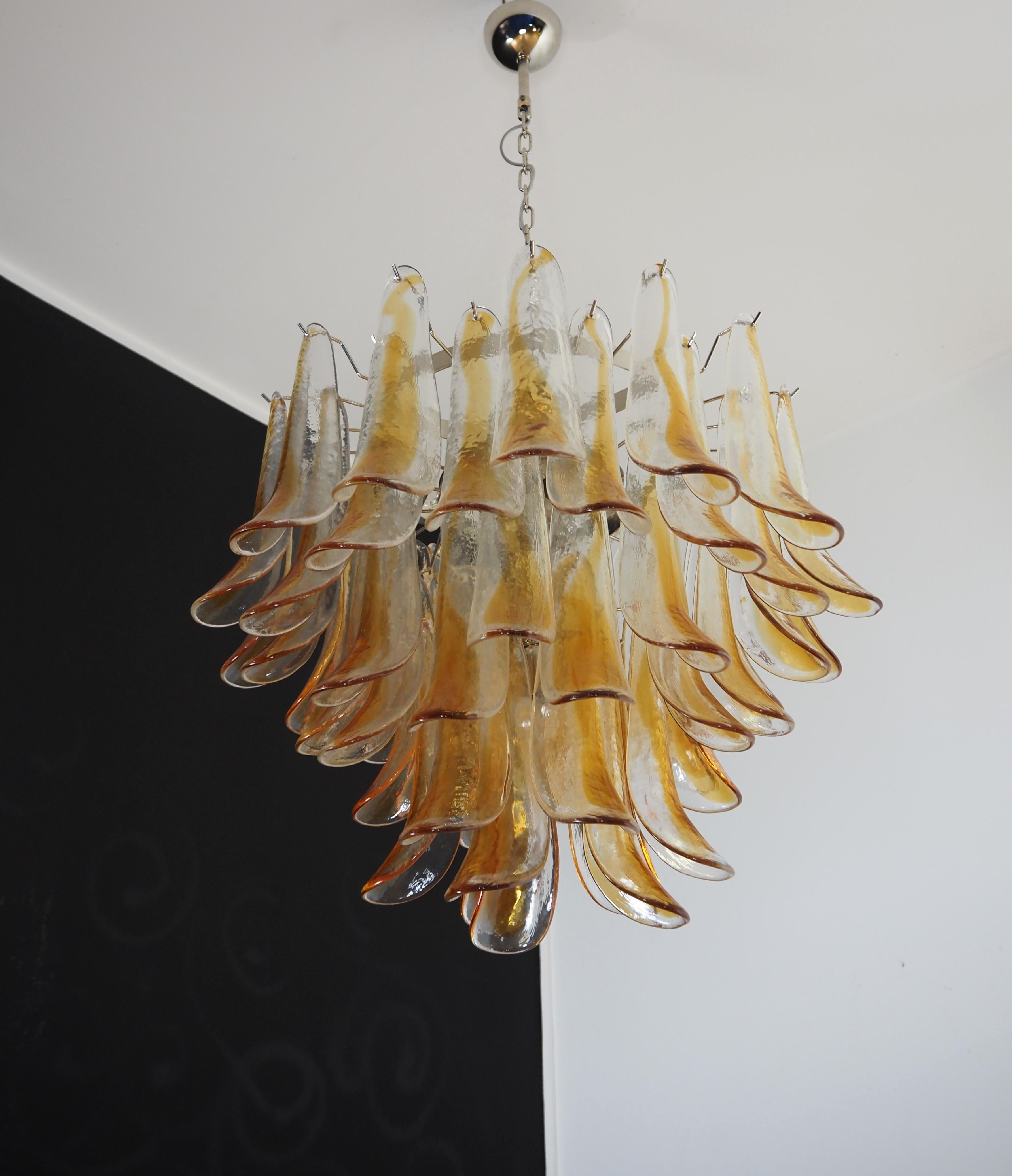 European Italian vintage Murano chandelier - Mazzega - 53 amber glass petals For Sale
