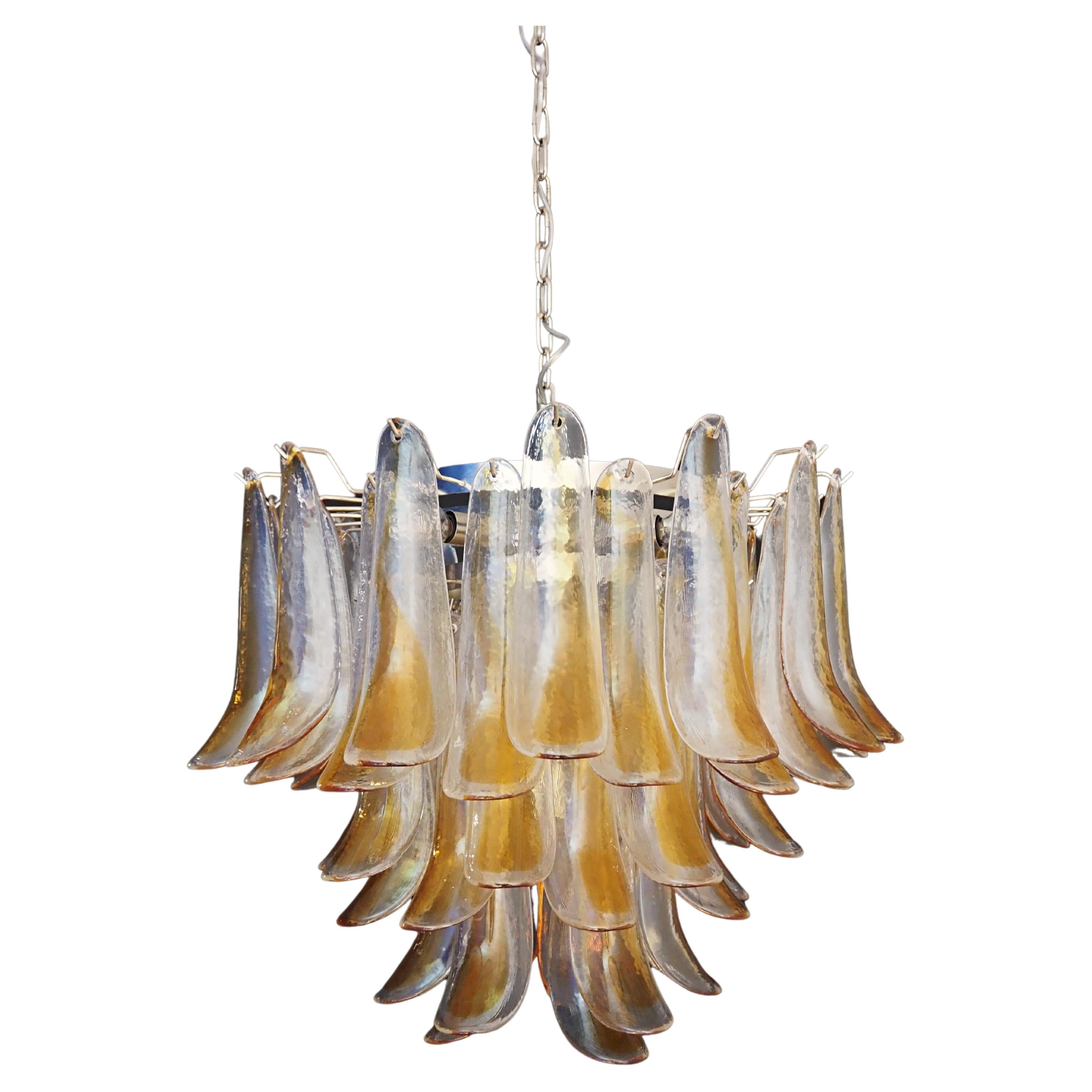 Italian vintage Murano chandelier - Mazzega - 53 amber glass petals For Sale