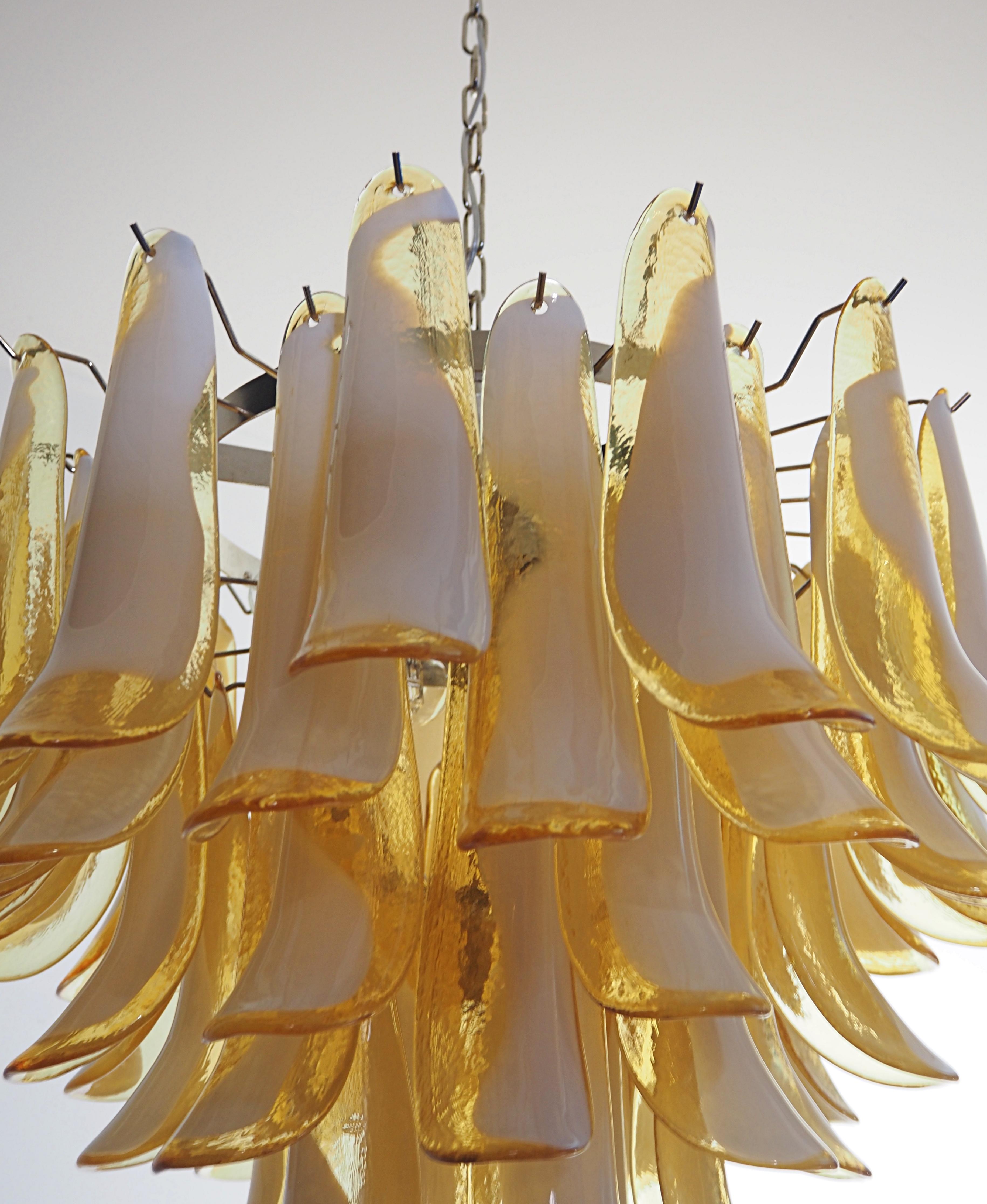 Art Glass Italian vintage Murano chandelier - Mazzega - 53 caramel lattimo glass petals For Sale