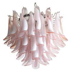 Italian Vintage Murano Chandelier, Mazzega, 53 Pink Lattimo Glass Petals