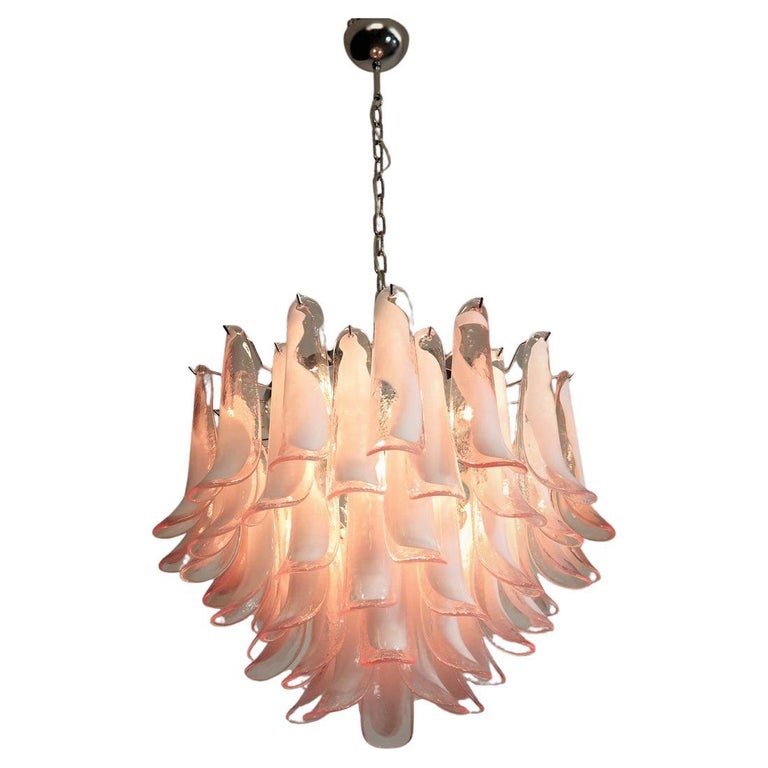 Lustre italien vintage de Murano, Mazzega, 53 pétales de verre rose ...