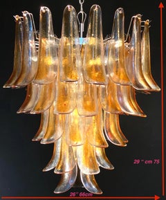 Italian Vintage Murano Chandelier with Amber Glass Petals, 1970s