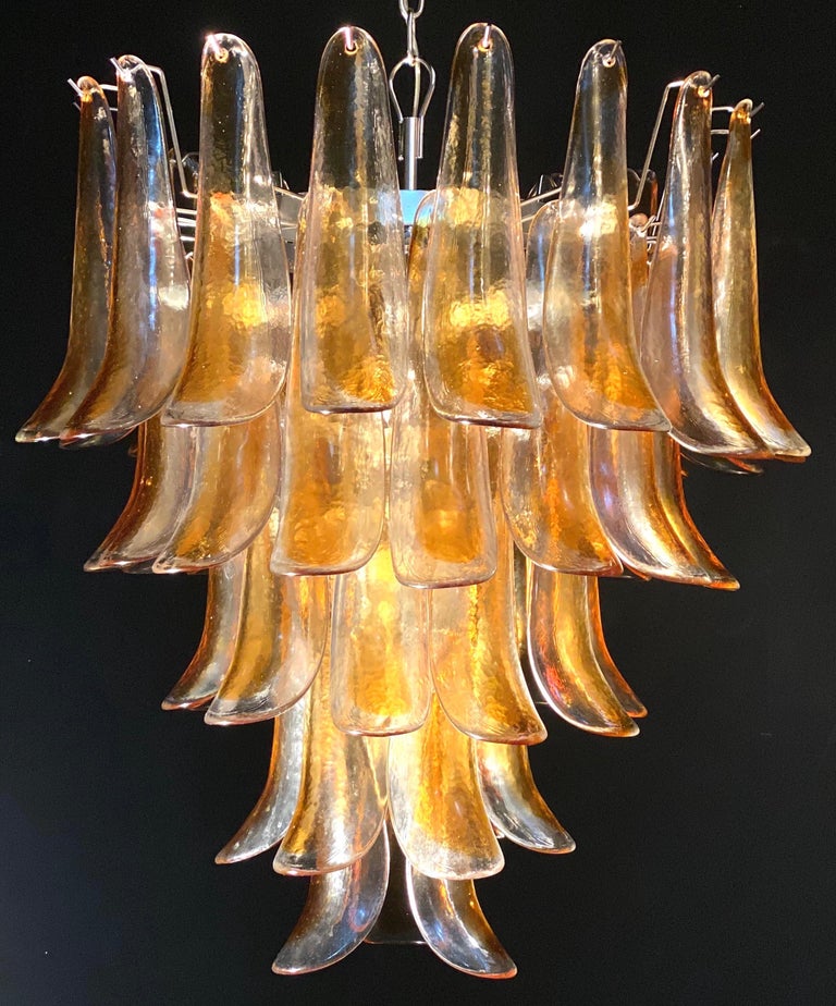 Mid-Century Modern Italian Vintage Murano Chandelier with Amber Glass Petals, 1970s For Sale