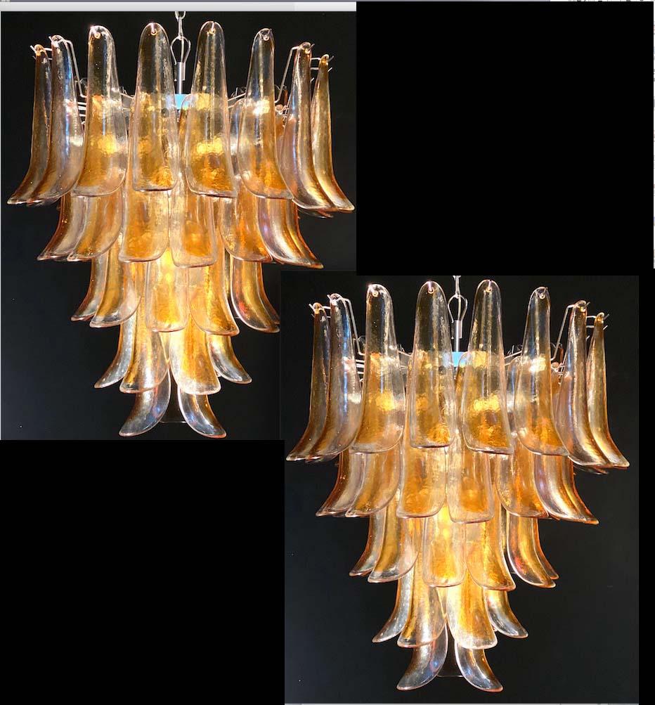 20th Century Italian Vintage Murano Chandelier with Amber Glass Petals, 1970s