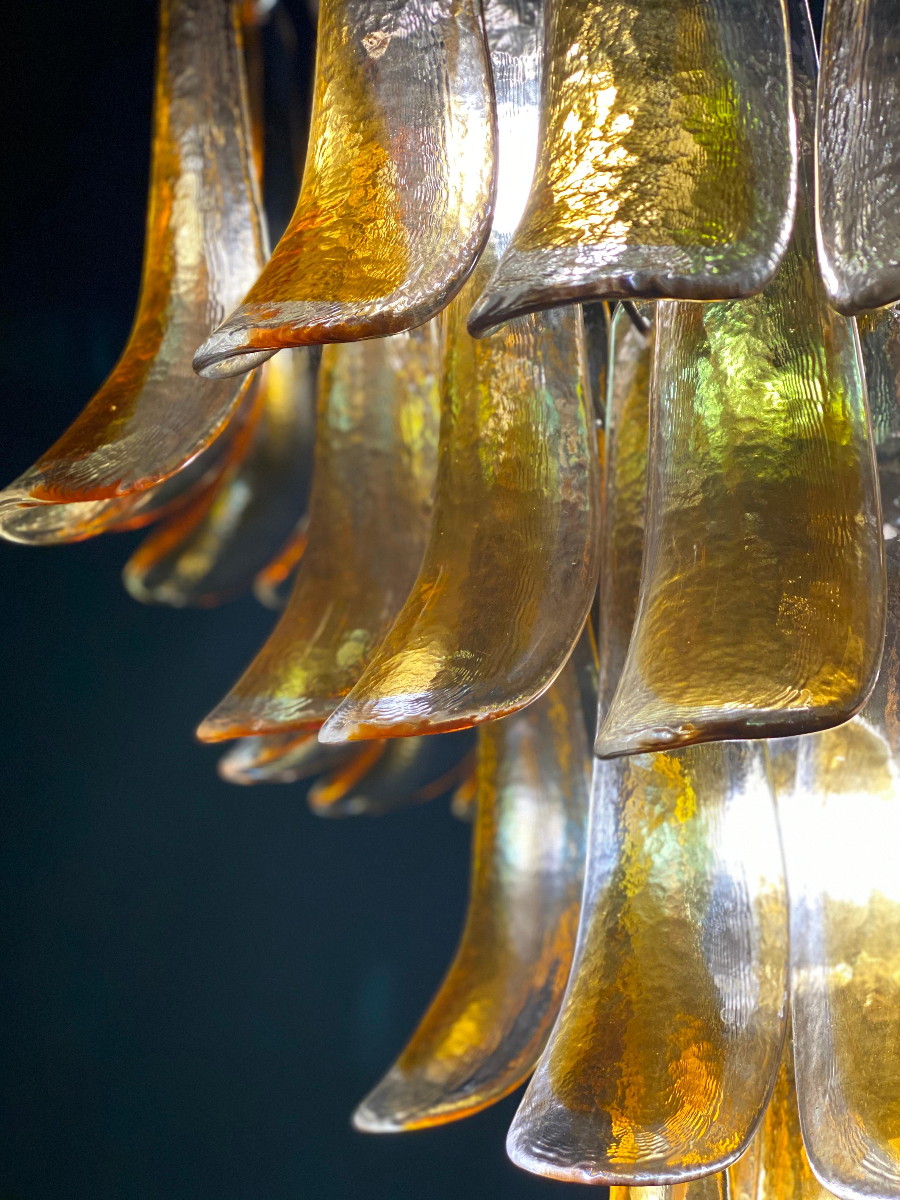 20th Century Italian Vintage Murano Chandelier with Amber Glass Petals, 1970s For Sale