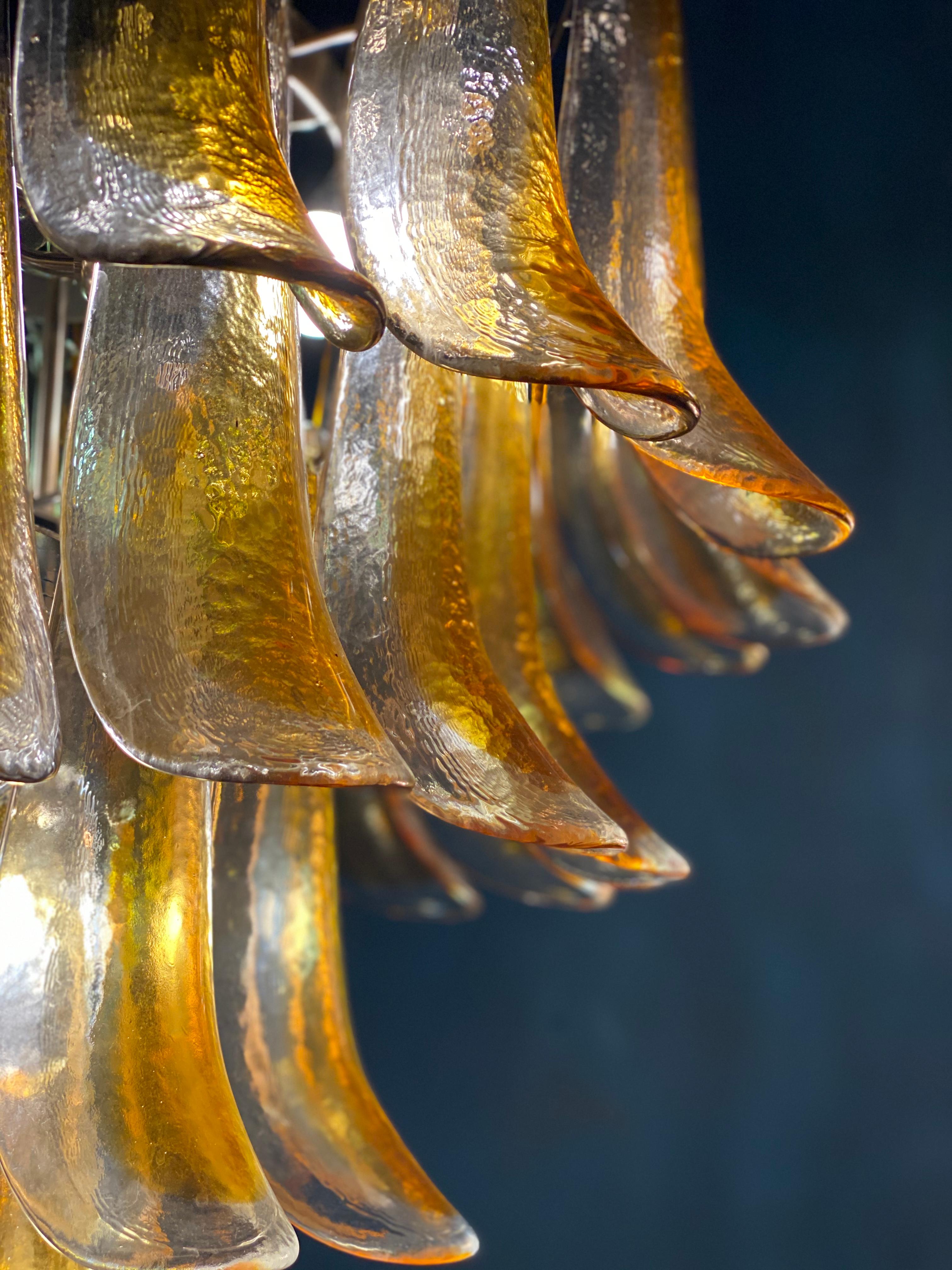 Metal Italian Vintage Murano Chandelier with Amber Glass Petals, 1970s For Sale