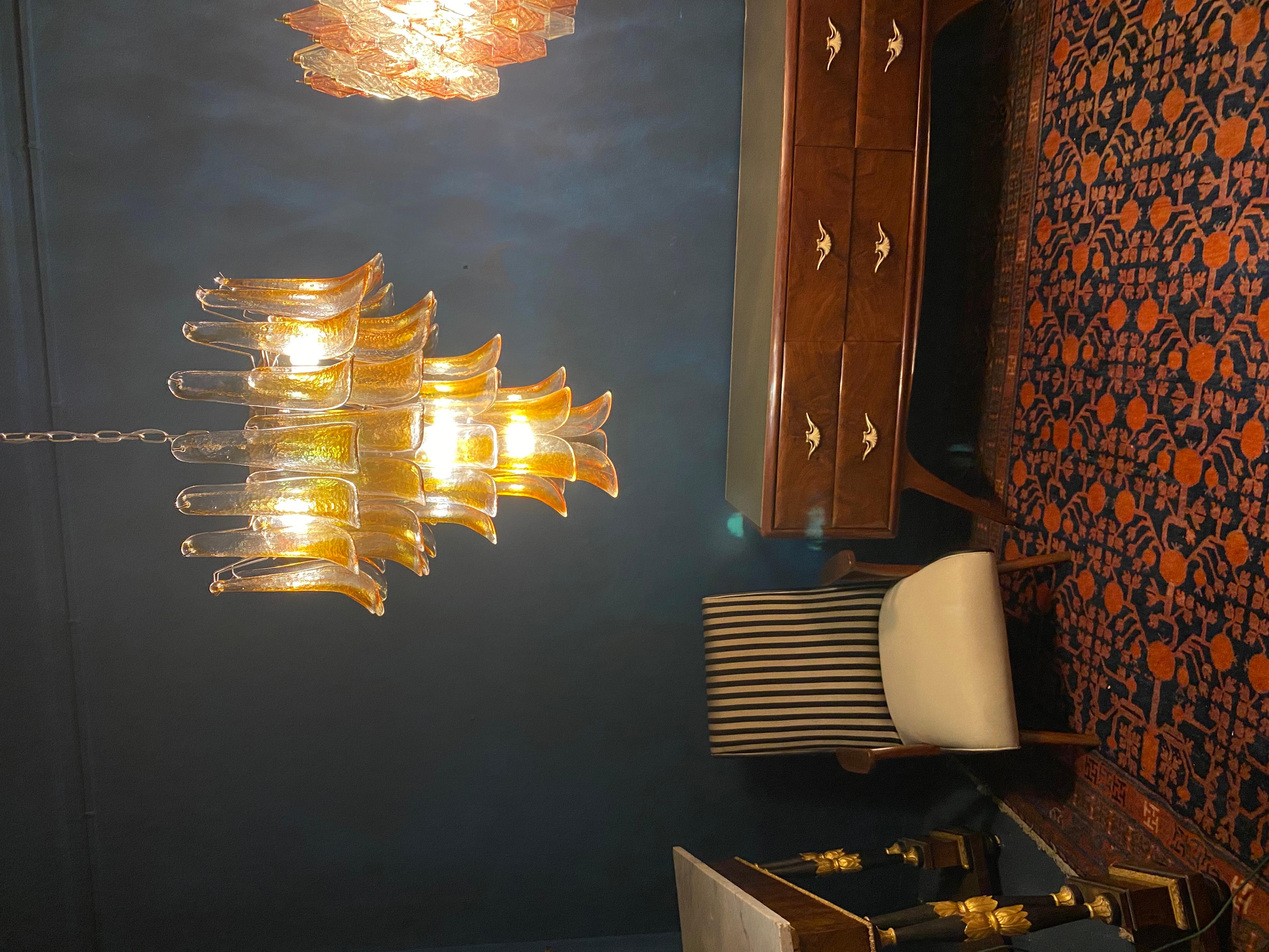 Italian Vintage Murano Chandelier with Amber Glass Petals, 1970s 2