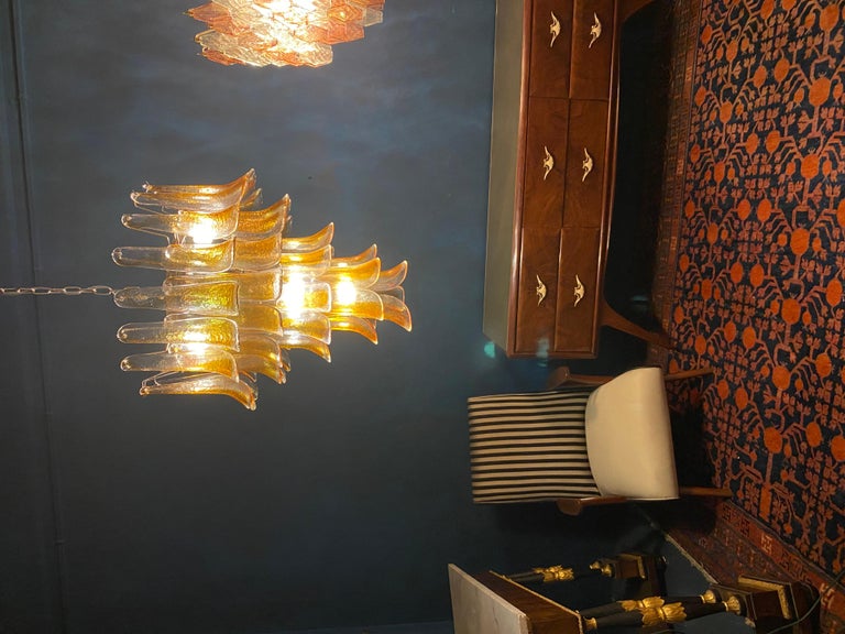 Italian Vintage Murano Chandelier with Amber Glass Petals, 1970s For Sale 2