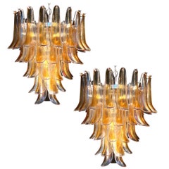 Lampadario vintage italiano di Murano con petali di vetro ambrato, anni '70