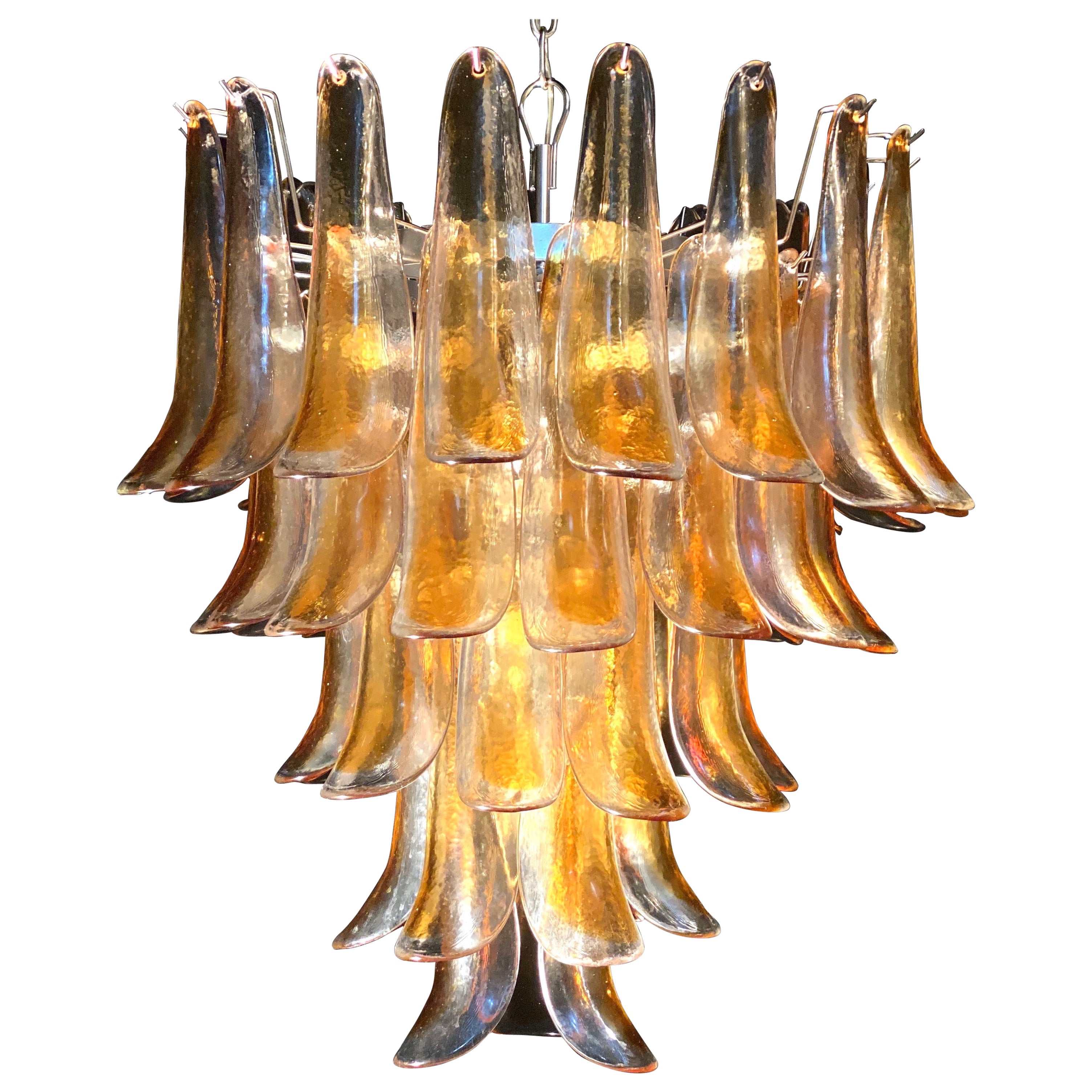 Italian Vintage Murano Chandelier with Amber Glass Petals, 1970s