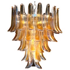 Italian Vintage Murano Chandelier with Amber Glass Petals, 1970s