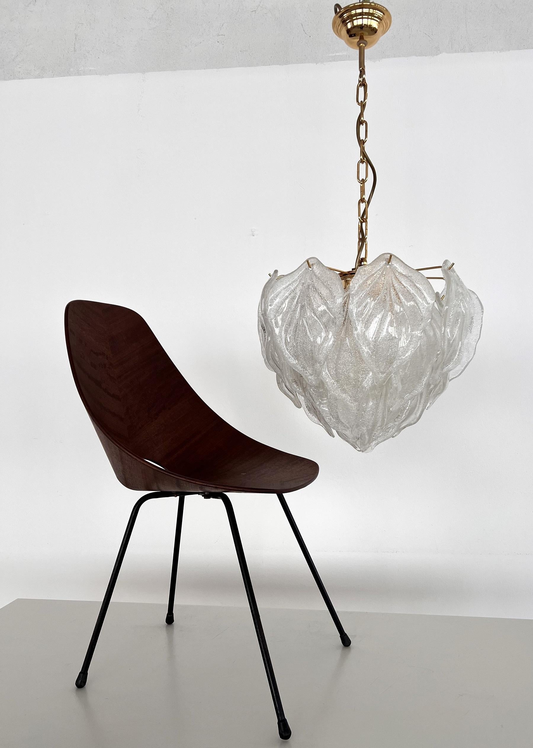 Italian Vintage Murano Chandelier with Grit Glass Petals, 1970s 2