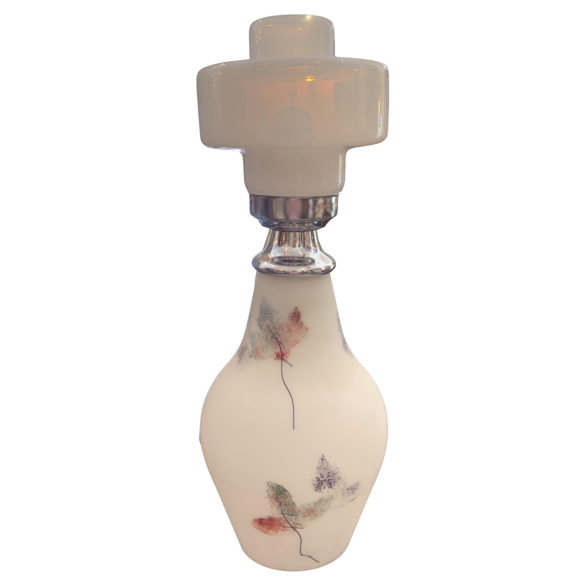 Vintage Italian Murano glass & chrome lamp, peint à la main, circa 1970