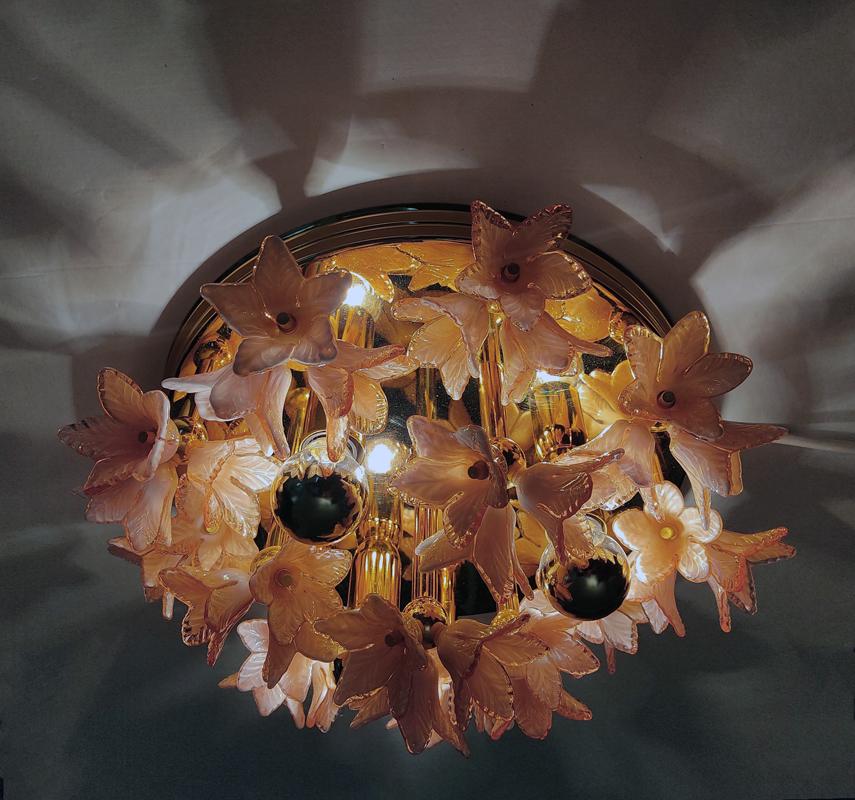 20th Century Italian Vintage Murano Glass Ceiling Light Flush Mount Chandelier, 1970s For Sale