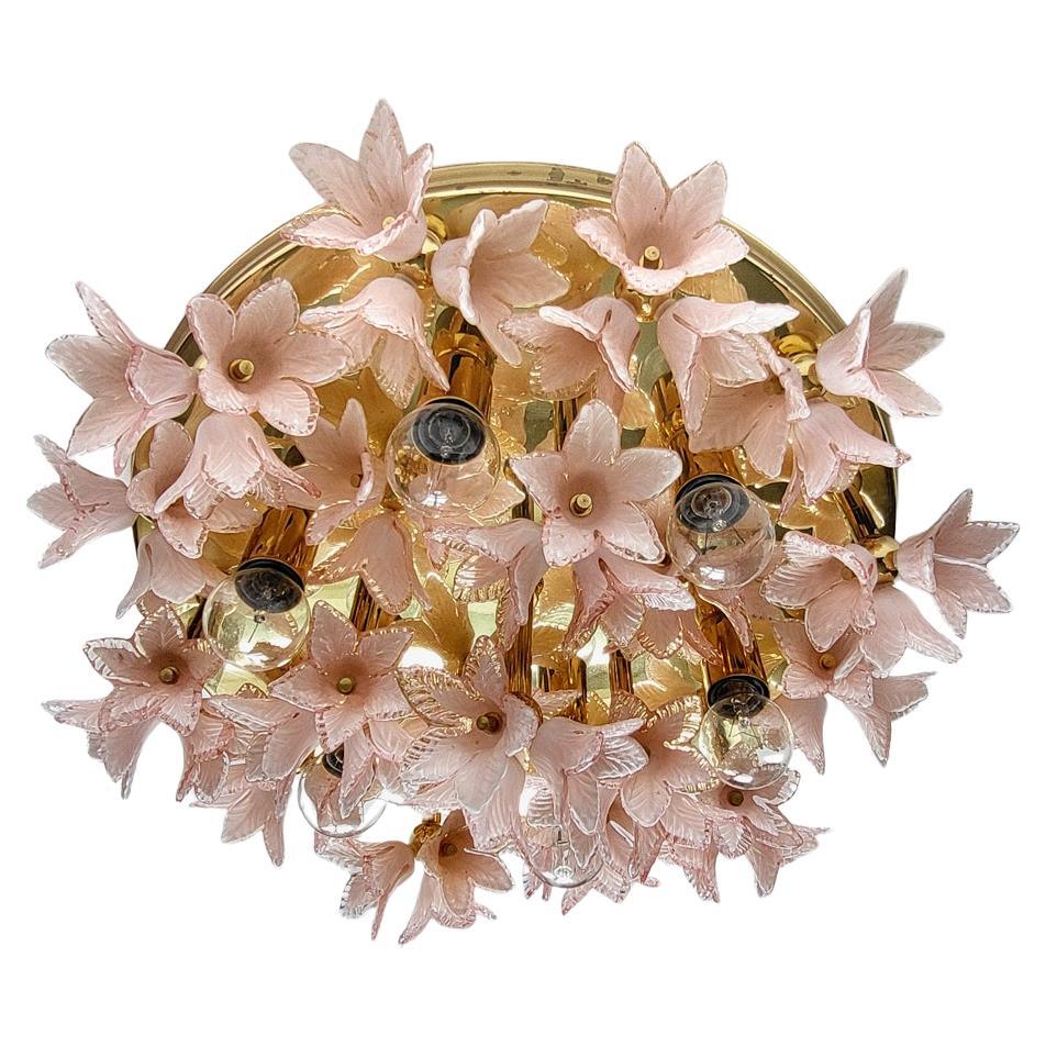 Italian Vintage Murano Glass Ceiling Light Flush Mount Chandelier, 1970s For Sale